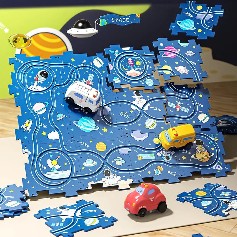 Circuit-puzzle educativ cu vehicule electrice 