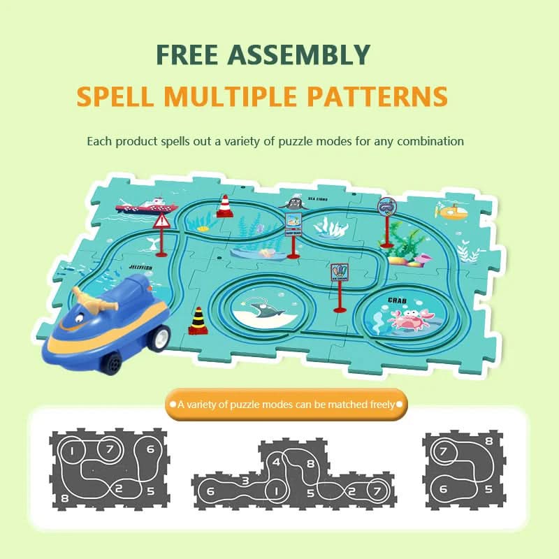 Circuit-puzzle educativo con veicoli elettrici 