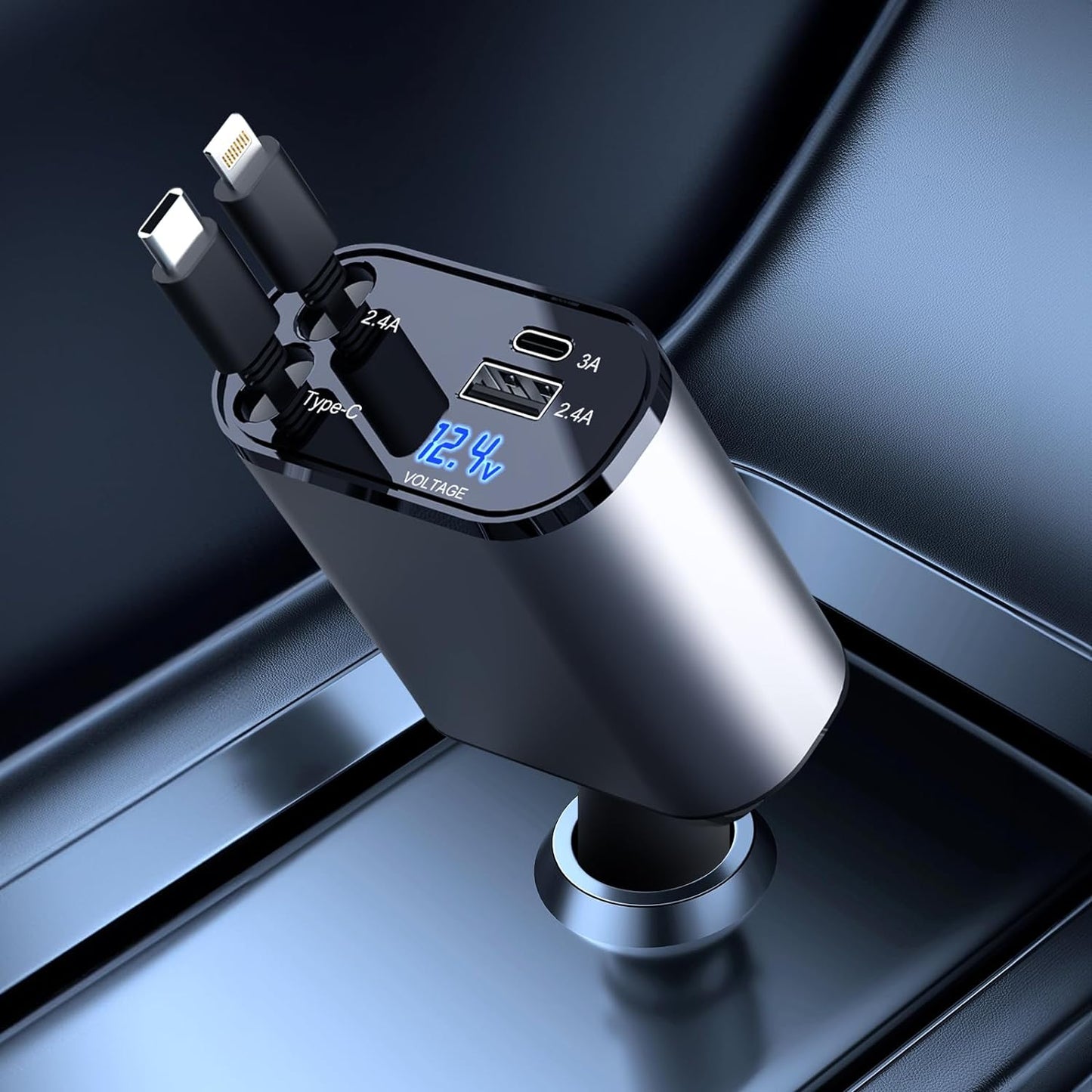 מטען רכב מהיר עם שני פורטים USB חכמים 4-in-1 