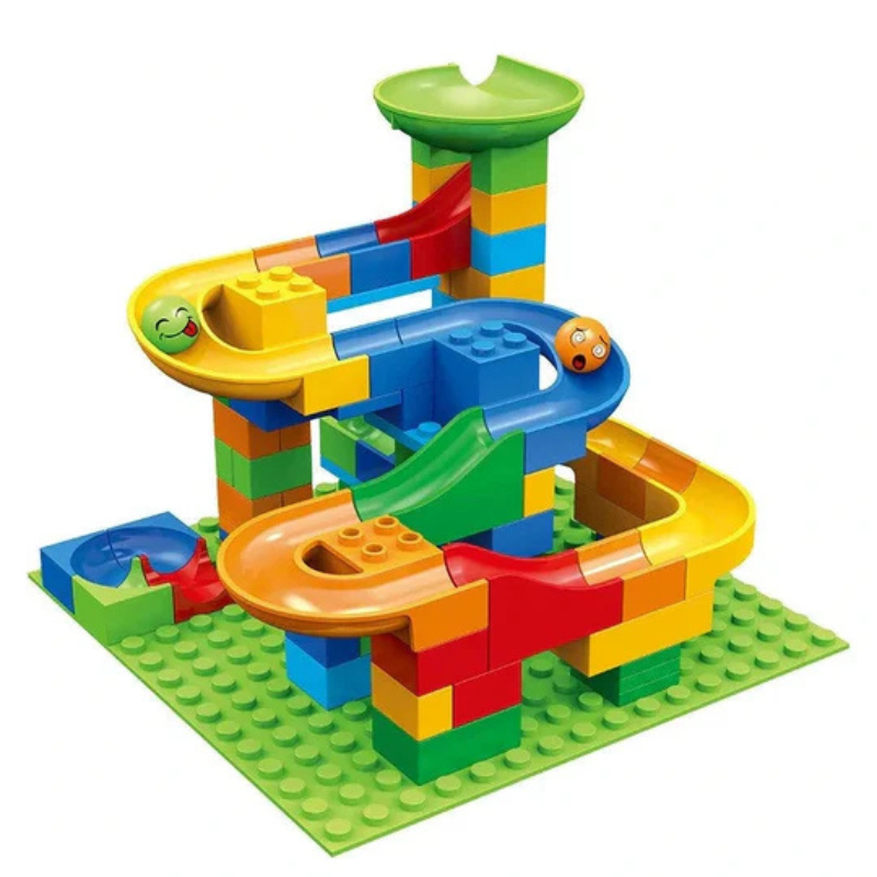 Jeu de construction avec circuit de billes modulable