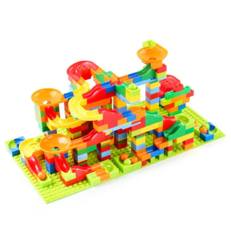 Jeu de construction avec circuit de billes modulable