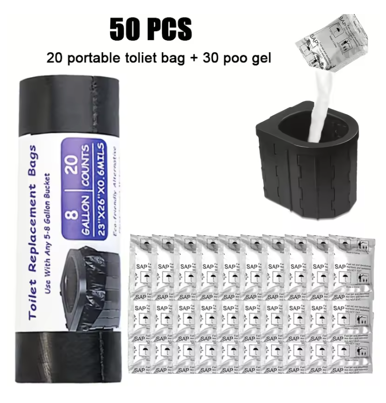 Súprava na dopĺňanie prenosných toaliet — 20 vreciek + 30 absorpčných gélov 